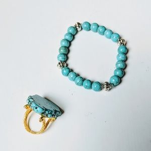 Turquoise bracelet and ring set